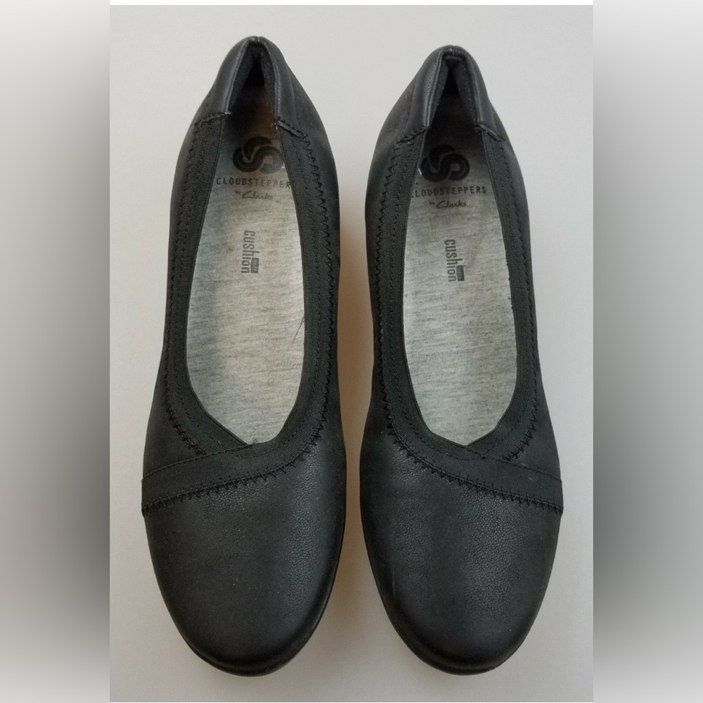 CLARKS Cloudsteppers Caddell Dash Black Wedge Slip On Shoes SZ 8.5 Color Black